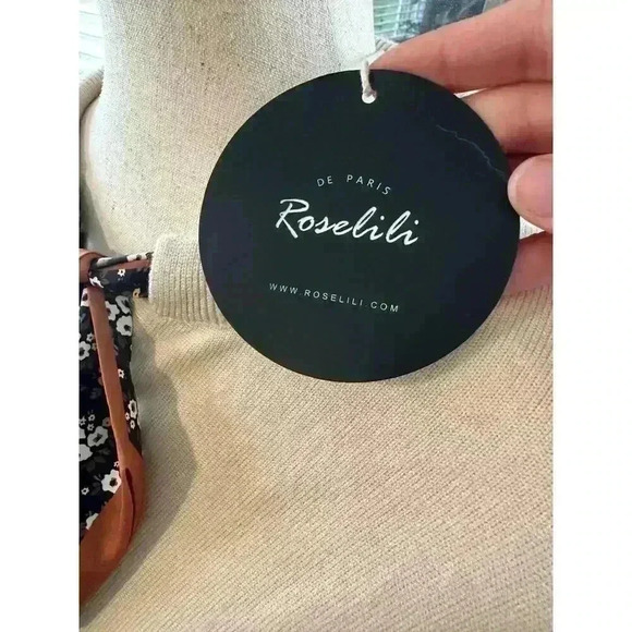 Euro Style Soft Cream Cardigan Button Up With Scarf Tie Brown Trim Size S - Picture 7 of 7